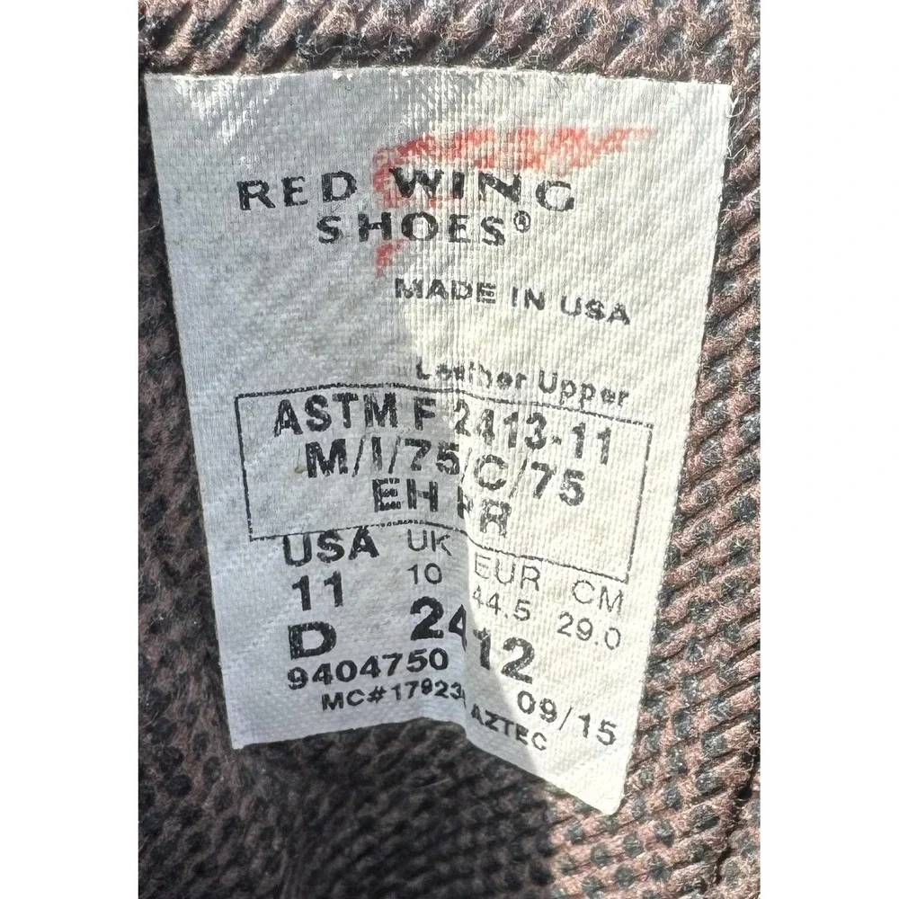 Red Wing 2412 Men's 11 D Brown Gore-Tex EH Waterproof Safety Toe Work Boots USA